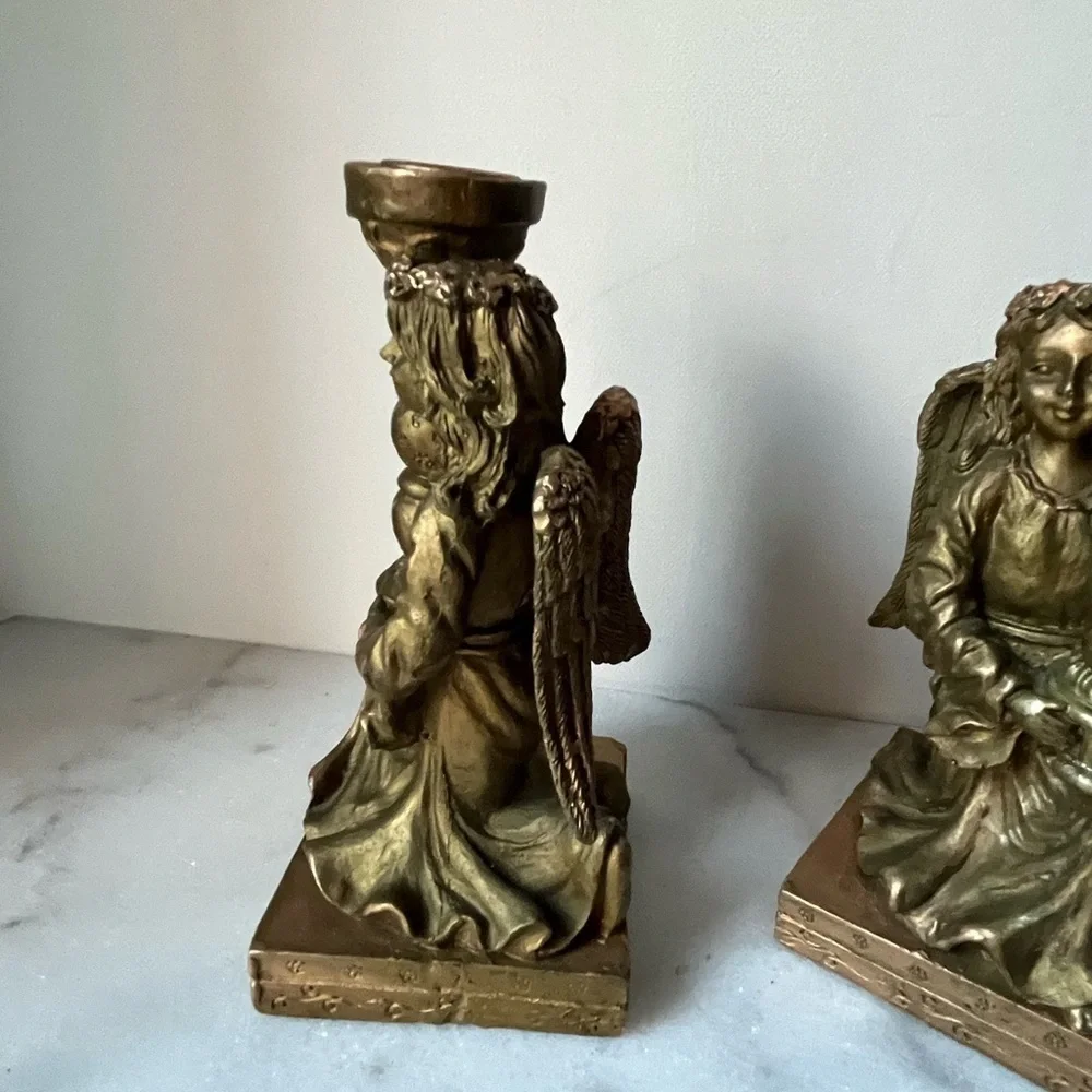 Classics Pair Vintage Angels Carved Candlestick Holders